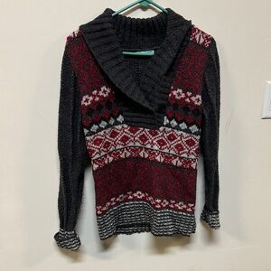 Maurices Red and Gray Cowl Neck Sweater